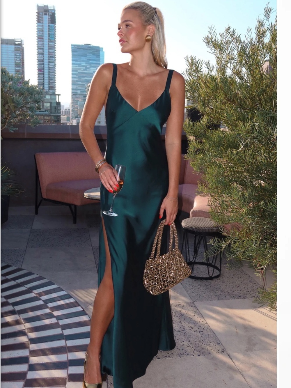 Show Me Your MuMu Teal Satin Slip Maxi Dress